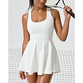 cheap Women's Tennis Dress-Women's Solid Colored Tennis Dress with Shorts Sports Dress Sleeveless Pocket Elastic Sweat-Wicking Breathable Tennis Golf Running Scoop Neck Dress Black White Green Tennis Clothing