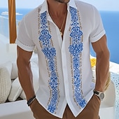 abordables Motif ethnique-Homme Géométrique Ethnique Art abstrait Chemise Chemise Guayabera Chemise Boutonnée Manche Courte Vintage Rétro Quotidien Extérieur Vacances Été Printemps Col Rabattu Impression 3D Chemise en lin