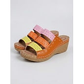 preiswerte Rutschsandalen-Orthopädische Keilsandalen für Damen im Bohemian-Chic-Stil – kräftige, mehrfarbige Riemen, bequeme Fußgewölbeunterstützung, trendiges Sommerschuhwerk