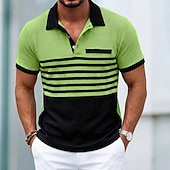 voordelige Klassieke polo voor heren-Voor heren Golfshirt Wafelgebreid poloshirt Casual liiketoiminta Klassiek Korte mouw Modieus Modern Effen Kleur Gestreept Knop Zomer Lente Normale pasvorm Wit Koningsblauw Groen Khaki Grijs Golfshirt