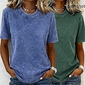  softfade™ camiseta de mujer 100% algodón camisa de algodón tops lavados vintage lavado ácido lavado vintage liso moda vintage elegante manga corta cuello redondo tops largos casual diario para salir rosa+naranja