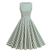 cheap Dresses-1950s Retro Vintage Midi Dress Swing Dress Flare Dress Sleeveless Striped Fit &amp; Flare Swing Round Neck Fancy Dress Women's Carnival Casual Party Dailywear Adults' Dress Spring &amp; Summer