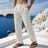 preiswerte Urlaub-Herren Leinenhosen Sommerhose Strandhose Tasche Falten Einfach Komfort Atmungsaktiv Volle Länge Täglich Outdoor Strand Urlaub Mode Schwarz Weiß Unelastisch
