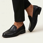 baratos Mocassins de couro premium-Mocassins masculinos clássicos pretos de couro, macios e de alta qualidade, elegantes e perfeitos para o escritório, negócios e ocasiões formais.