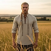  Médiéval Renaissance Chemise Manches longues Pirate Viking Déguisement Homme Halloween Carnaval Performance LARP Foire de la Renaissance Adulte Chemise