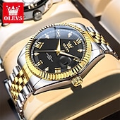 voordelige Quartz Watches-OLEVS Mens Luxury Watch Classic Green Face Two Tone Silver Gold Stainless Steel Waterproof Quartz Wristwatch with Date Luminous Hands Business Dress Fashion Watches for Men Gifts