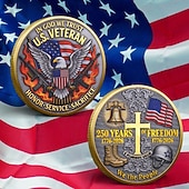  米国退役軍人記念コイン、自由の250年（1776年～2026年）、鷲、国旗、自由の鐘が描かれた愛国的な記念メダル &軍事シンボル、名誉奉仕犠牲の贈り物