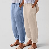 Χαμηλού Κόστους Κάτω-Πολυσυσκευασίες 2 τεμαχίων γυναικείο παντελόνι 100% βαμβάκι καλοκαιρινό παντελόνι casual παντελόνι διακοπών βασικό ψηλόμεσο απλό τσέπη άνεση μαλακό αναπνεύσιμο ανελαστικό casual καθημερινό αθλητικό λευκό+πράσινο λευκό+χακί