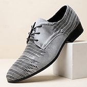 voordelige Derby Schoenen-Grijze veterschoenen van imitatieleer voor heren, formele zakelijke en kantoorschoenen voor mannen