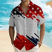  Herre 4. juli USAs 250-årsjubileum Amerikansk flagg Skjorte Sommerskjorte Skjorte med knapper Kortermet Patriotisk utendørs Ferie Sommer Vår Aftæpning 3D-utskrift Front One Lomme Lin som skjorte Bl