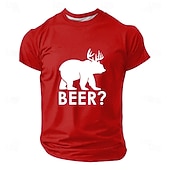 baratos Camisetas engraçadas para homens-Camiseta masculina com estampa de urso cervejeiro e chifres de veado, silhueta engraçada e humorística, estilo minimalista, modelagem regular, casual, para bares, festas e camping, ideal para