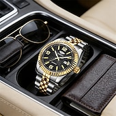 abordables Montres à quartz-Montre homme de luxe, cadran noir nid d'abeille, mouvement quartz bicolore or et argent en acier inoxydable, lunette cannelée, montre habillée avec date, bijou élégant à offrir.