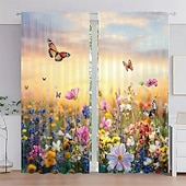 halpa Pimennysverho-2 kpl kasvi- ja kukkataideverhoja, polyesteri-ikkunaverhot tankotaskulla, vihreät kasvitieteelliset kuvioverhot olohuoneeseen, makuuhuoneeseen, keittiöön, asuntolan sisustukseen, kodin sisustukseen