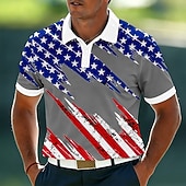  4th of July 2026 250th Men's American US Flag Polo Shirts Short Sleeve Polo Shirts Collared Shirts Casual Athleisure Daily Wear 3D Print Buttons Summer Spring Black White Red