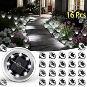 cheap Pathway Lights &amp; Lanterns-16 Pcs Outdoor Solar Garden Lights, IP44 Waterproof Pathway Lights with 8 LED Beads, Decorative Ground Stake Lights for Yard, Lawn, Flower Bed, Farm, Patio, Driveway, Landscape, Outdoor Decor