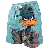 Voor heren Grappig Eend tekenfilm dieren Lange zwembroeken Badpakken Zwembroeken Boardshorts Medium Taille Hawaii Hippie Strandvakantie Zijzakken Mesh voering Elastische tailleband met trekkoord
