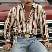 ieftine cămăși occidentale pentru bărbați-Bărbați Geometric Dungi Cămașă Cămașă occidentală Cămașă de cowboy Manșon Lung Vintage Retro Casual În aer liber Îmbrăcăminte de Muncă Vară Primăvară Răsfrânt Imprimare 3D Cămașă de in Cămăși cu
