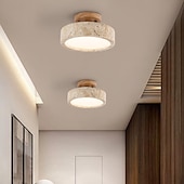 voordelige Ring &amp; Rond Ontwerp-armatuur Japanse wabi-sabi 1 lichtpunt E26 natuurlijk geel travertin plafondlamp Scandinavische crème stijl massief houten voet plafondlampen b &amp;b entreehal gangpad ingang balkon plafondverlichting