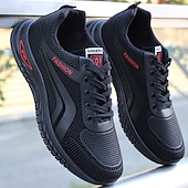 baratos Tênis Casuais-Tênis esportivo casual masculino preto com cadarço, leve, respirável e confortável para caminhada, ideal para uso diário, viagens, lazer ao ar livre, atividades de fim de semana e um estilo ativo para o dia a dia.