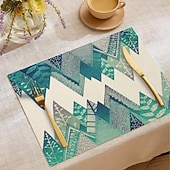 お買い得  Placemats＆Coasters＆Trivets-夏の海をイメージしたダイニングプレイスマット、ポリエステル100％の長方形テーブルマット、海の幾何学模様デザイン、洗濯機洗い可能、耐熱性、耐久性のあるテーブルプロテクター、モダンなホームキッチン