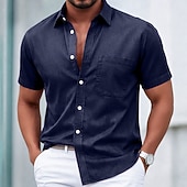 Недорогие Camisas casuais inteligentes masculinas-SoftFade™ Men's Shirt Casual Shirt Faded Shirt Garment Dyed Black White Pink Burgundy Navy Blue Short Sleeve Plain Shirt Collar Casual Daily Front Pocket Clothing Apparel Cotton