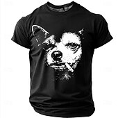 economico Magliette con stampa animale-Maglietta da uomo con chihuahua che fuma una sigaretta, streetwear grintoso, meme divertente, vestibilità regolare, stile thug life, cane cattivo, abbigliamento casual quotidiano firmato, taglie S, M,