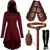 ieftine îmbrăcăminte-Medieval Renascentist extravagant Lungime scurtă Rochii Curea în Talie Șosete până la genunchi Mâneci Lungi Arcaș Cu Șiret Costume de fancy Pentru femei Fantezie Mascaradă Petrecere Târgul Renașterii