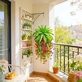 abordables Plantas y Vegetación Artificial-Juego de 3 helechos artificiales verdes con borlas rojas, plantas colgantes para armar tú mismo, ramos de helechos colgantes biónicos realistas, ideales para la decoración del hogar, el porche y el