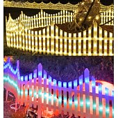 voordelige Pathway Lights &amp; Lanterns-Witte schutting met zonneverlichting voor de tuin, tuinafscheiding met zonneverlichting en afstandsbediening, decoratieve mini-hekwerkjes voor een klein bloemenpad, boom, erf of huisdierafscheiding.