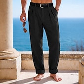 baratos Feriado-Homens Calças de linho chinês Calça verão Perna reta Tecido Conforto Respirável Comprimento total Casual Diário Ao ar livre Férias Moda Preto Branco Sem Elasticidade