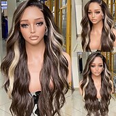 cheap Human Hair Lace Front Wigs-Human Hair 5x5 Closure 13x4 Lace Front Wig Free Part Brazilian Hair Wavy Blonde Brown Wig 150% 180% Density with Baby Hair Ombre Hair Natural Hairline Glueless Pre-Plucked For Women Long Human Hair