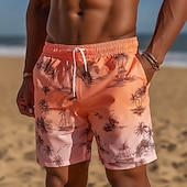 voordelige Tropische planten en bloemen-Voor heren Kokosnootboom Overgangskleur Zeilboot Lange zwembroeken Badpakken Zwembroeken Boardshorts Medium Taille Hawaii Strandvakantie Zijzakken Mesh voering Elastische tailleband met trekkoord