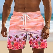 abordables Plantes et Fleurs Tropicales-Homme Cocotier Fleurs tropicales Voilier Maillots de bain Maillots de bain shorts de bain Shorts de Surf Taille Moyenne Hawaïen Vacances à la Plage Poches Latérales doublure en maille Taille