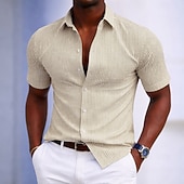 baratos Camisas casuais inteligentes masculinas-Homens Camisa Social Camisa casual Camisa de algodão camisa de botão Preto Amarelo Verde Claro Rosa Roxo Manga Curta Listrado Colarinho de Camisa Casual Diário Bolso frontal Roupa Elegante Moda Casual