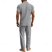 economico Camicie di lino-Per uomo Camicia di lino Due pezzi Set Camicia E Pantaloni di Lino Pantaloni Pantaloni casual Impostare Semplice Quotidiano All'aperto Vacanza Collo ripiegato Manica Corta Estate Moda Casual