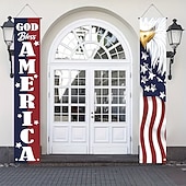 baratos 250º Aniversário dos EUA-1/2 par de bandeiras patrióticas com águia e porco para o 4 de julho, com a frase "Deus abençoe a América", decoração para porta de entrada com a bandeira americana, estrelas e listras para o Dia da