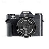 Недорогие Экшн-камеры-Цифровая фото- и видеокамера 6K, камера для видеоблогинга 64 Мп с автофокусом, поворотным экраном на 180°, вспышкой, замедленной съемкой и широкоугольным объективом. &amp;макрообъектив, компактная камера