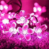 olcso Napelemes-napelemes átlátszó cseresznyevirág-fények 5m 20leds rózsaszín színű világítás kültéri kerti lámpákhoz udvarokhoz kertekhez erkélyekhez teraszokhoz bokrokhoz esküvői dekorációs világítás 1x