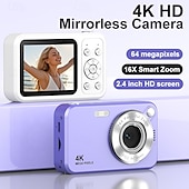 baratos Câmaras de Ação-Câmera digital 4K para fotografia, 64MP, com foco automático, ideal para vlogs no YouTube, zoom de 16x, compacta, perfeita para estudantes, iniciantes e adolescentes. Câmera portátil do tipo "apontar