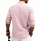baratos Clássico-Homens Camisa Social Camisa de linho camisa de verão camisa de praia Tecido Casual Férias Preto Branco Rosa Azul Marinha Manga Longa Faixa Verão Primavera Roupa Bolsos