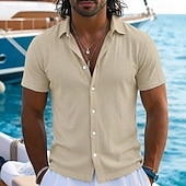  Муж. Рубашка Льняная рубашка Летняя рубашка Пляжная рубашка Гавайская рубашка Сплошной цвет Повседневные Пляж Черный Белый Светло-зеленый Розовый С короткими рукавами Воротничок Весна лето Лето Одежда