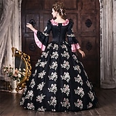 cheap Dresses-Rococo Baroque Ball Gown Floor Length Dress Ball Gown Long Sleeves Princess Bridal Floral Ball Gown Square Neck Fancy Dress Women's Royal Halloween Carnival Masquerade Prom Tea Party Party &amp; Evening