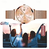 economico Orologi al quarzo-Orologio da donna in oro rosa, impermeabile, con cinturino in maglia d'acciaio inossidabile, elegante quadrante a raggiera e datario. &amp;diamanti, orologio elegante da lavoro, regalo per anniversario