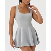 cheap Women's Tennis Dress-Women's Solid Colored Tennis Dress with Shorts Sports Dress Sleeveless Pocket Elastic Sweat-Wicking Breathable Tennis Golf Running Scoop Neck Dress Black White Green Tennis Clothing