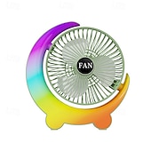 cheap Настольные вентиляторы-Moon Shaped Desk Fan with Rainbow RGB LED Light, 3-Speed Quiet Personal USB Table Fan for Office Bedroom Nightstand, Rechargeable Battery Operated Small Fan for Kids Dorm, Colorful Cooling Gift
