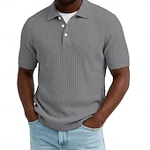 preiswerte Klassisches Poloshirt für Herren-Herren Rippenstrick-Top Textur Lässig Arbeit Revers Gerippter Polokragen Kurzarm Basic Modern Farbblock Knöpfe Gestrickt Frühling &amp; Sommer Sommer Frühling Normale Passform Blau Weiß Gelb Burgunderrot
