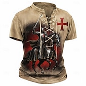 economico Magliette di fede-Maglietta uomo Crusaders Cavaliere che monta a cavallo Croce Tempio Rossa guerriero crociato medievale fantasia maglietta maniche corte stampa all-over