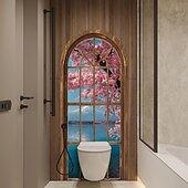 cheap Wall Stickers-2d Flat Window Landscape Pattern Arched Wall Sticker, Pvc Self-Adhesive Removable, Suitable For Living Room, Bedroom And Other Home Decoration
