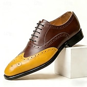 economico Κλασικά Παπούτσια-Men's Yellow and Green Wingtip Oxford Shoes with Brogue Detail and Colorblock Design, Vintage Statement Dress Shoes for Stylish Men, Ideal for Weddings, Parties, Banquets and Fashion Events