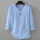 お買い得  コットンリネンTシャツ-男性用 ティートップ リネンTシャツ 長袖 Ｖネック 夏 春 純色 平織り 日常 カジュアル ストリートスタイル 平織り カジュアル アウトドア ストリート ホワイト メンズトップTシャツ